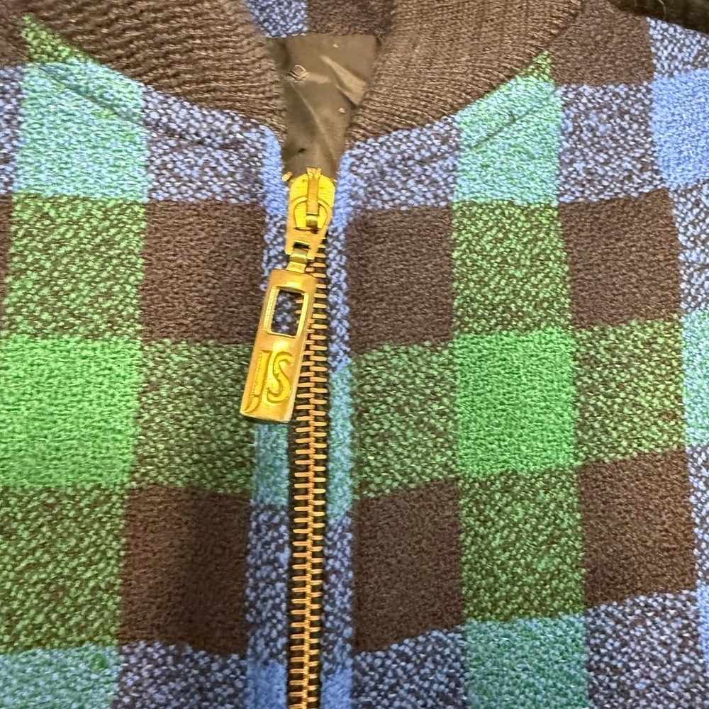 Vintage La Chic Jobis Plaid Bomber Jacket Blue Green Black Checkered Zip Up 36 - Picture 8 of 14
